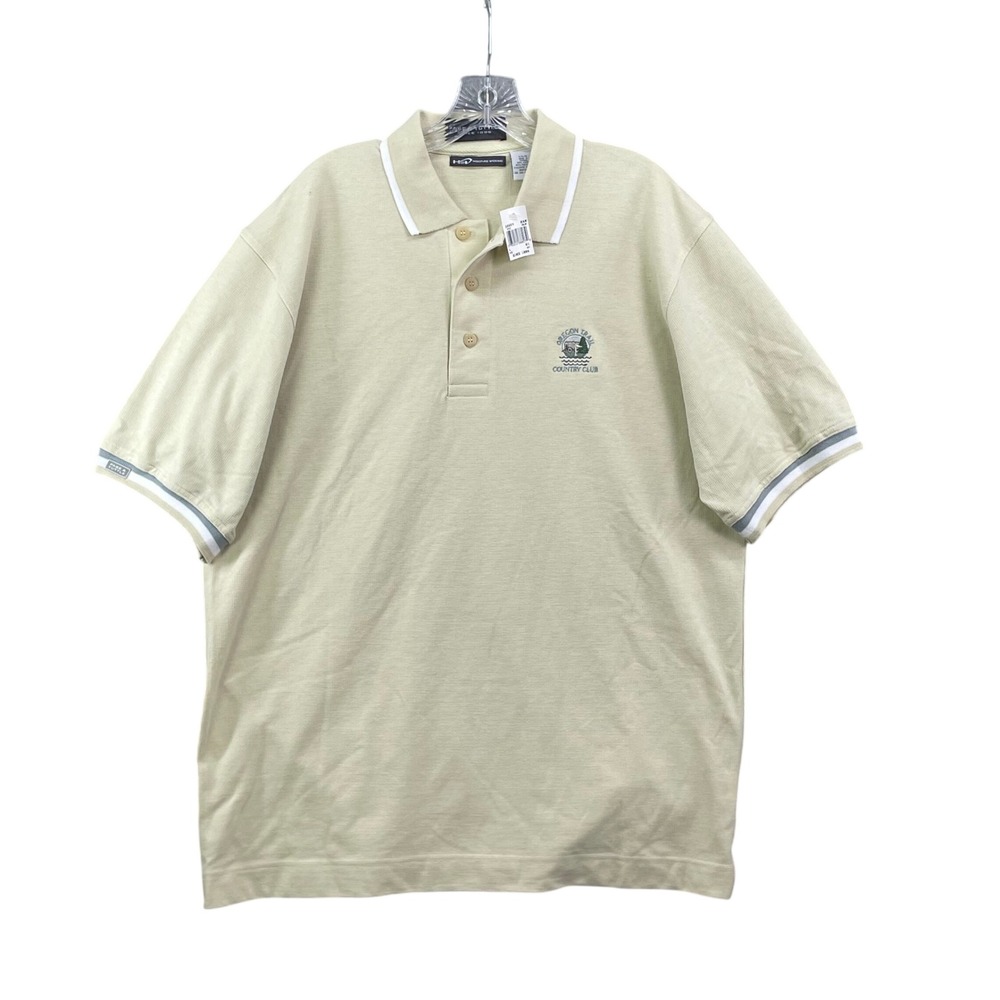 Page & Tuttle Polo Shirt Mens L Cream Oregon Trail Country Club Golf Wicking H2O